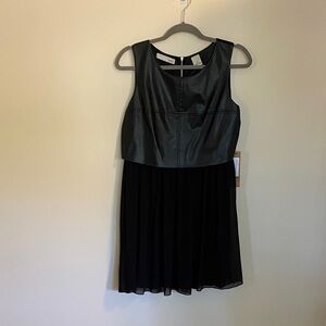 Kersh Black Dress with Faux Leather Bodice